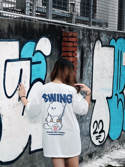 【現貨】SWING小狗盪鞦韆印花短T4