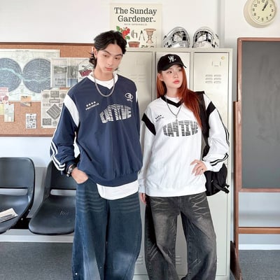 【現貨】美式條紋字V領風衣1