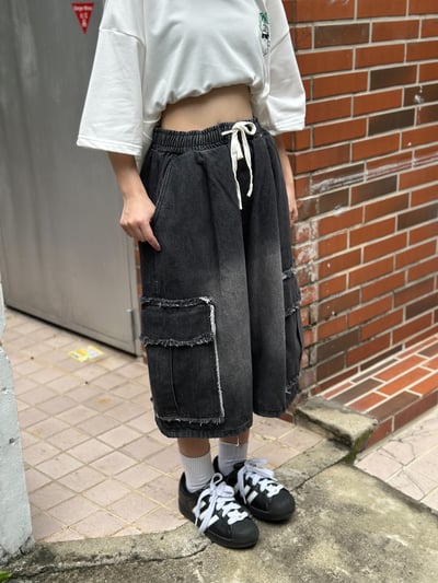 【現貨】抽鬚口袋牛仔短褲8