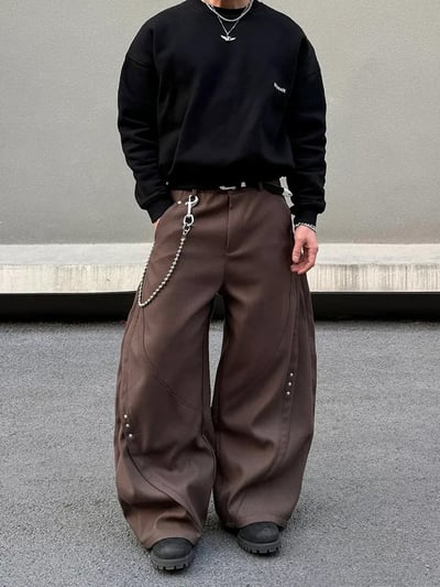 【爆款現貨+預購】美式鉚釘拼接闊腿寬褲6