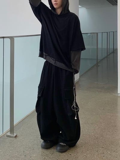 【現貨】重磅闊腿大口袋工裝棉褲3