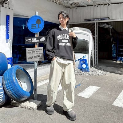 【現貨】BROOKLYN 華夫格束口印花大學T7