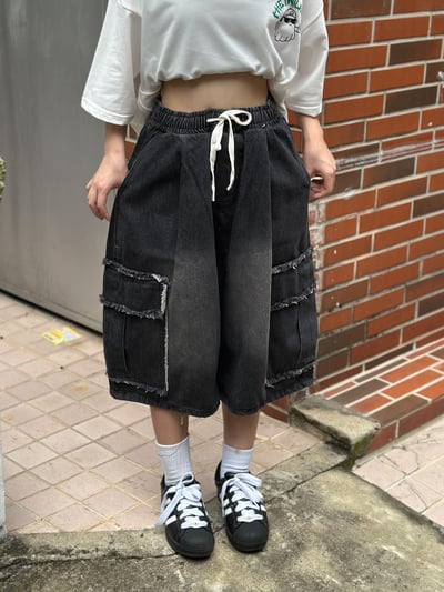 【現貨】抽鬚口袋牛仔短褲7