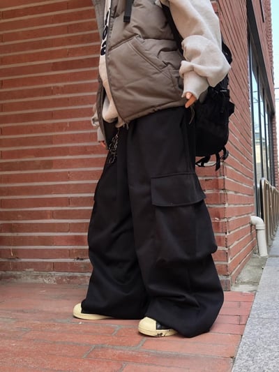 【現貨】重磅闊腿大口袋工裝棉褲6