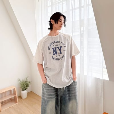 【現貨】NY撞色肩袖美式短T7