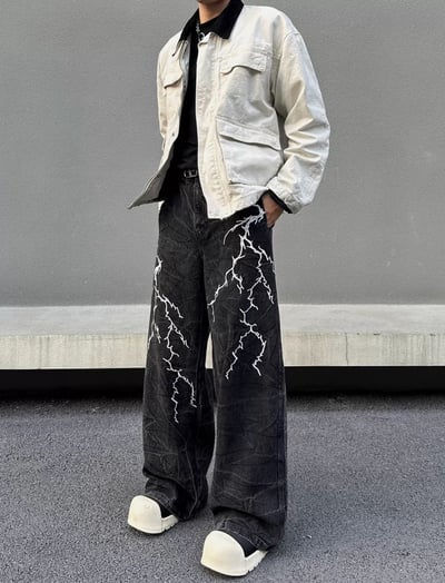 【預購】閃電水洗做舊牛仔褲4