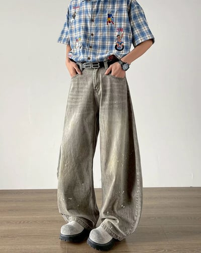 【潮流必備現貨】復古潑墨拖地顯瘦彎刀褲2