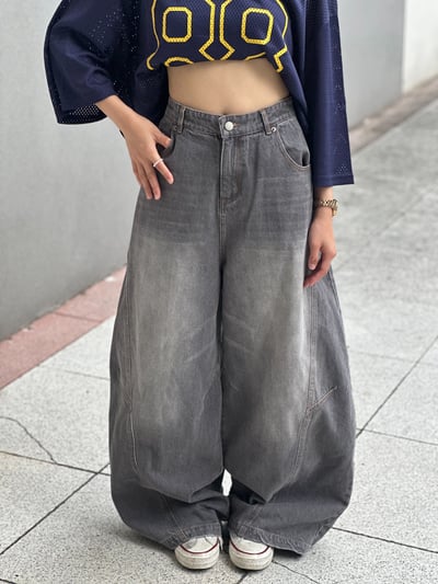 【現貨】街頭煙痕落地彎刀褲1