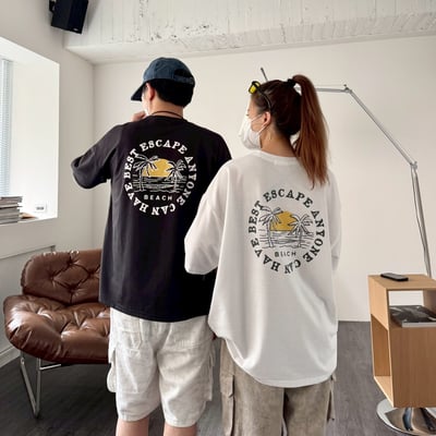 【現貨】夕陽海灘印花短T1