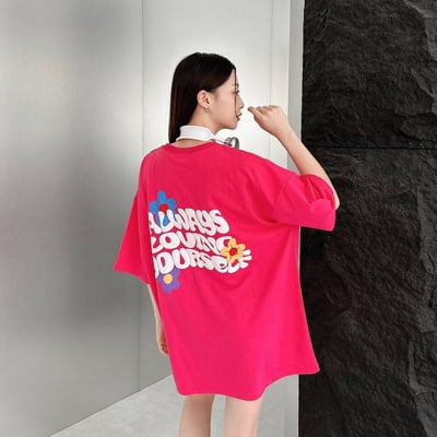 【現貨】ALWAYS LOVING YOURSELF發泡文字花朵短T6