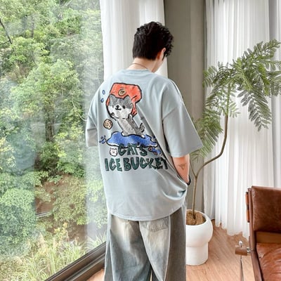 【現貨】CATS ICE BUCKET 插畫風冰桶貓印花短T3