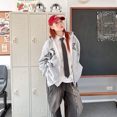 【現貨】星星印花雙鍊連帽外套8