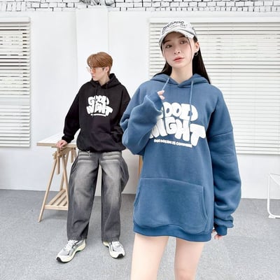 【現貨】GOOD NIGHT 發泡落肩刷毛帽T1