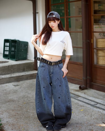 【比例天花板必備現貨】潑墨失序漸層彎刀褲6