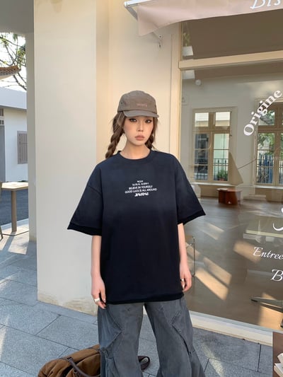 【層次單品】美式洗水貼布繡重磅短T7