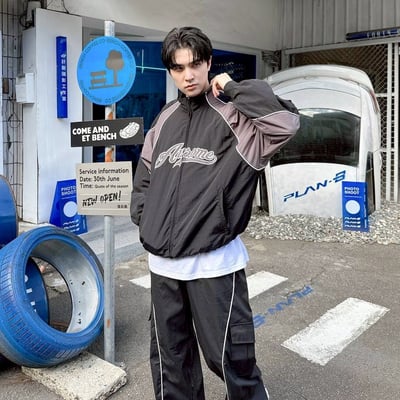 【現貨】Awesome 小高領刺繡織條風衣外套7