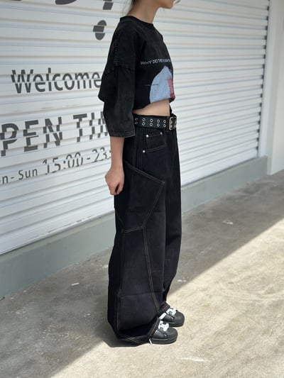 【爆款警告!!!】黑曜丹寧大口袋彎刀褲9