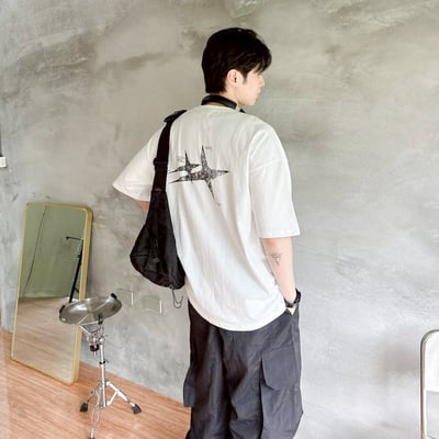 【現貨】噪點雙星光芒印花短T9