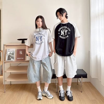 【現貨】NY撞色肩袖美式短T3