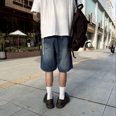 【現貨】水洗特殊前後剪裁小口袋五分牛仔褲10