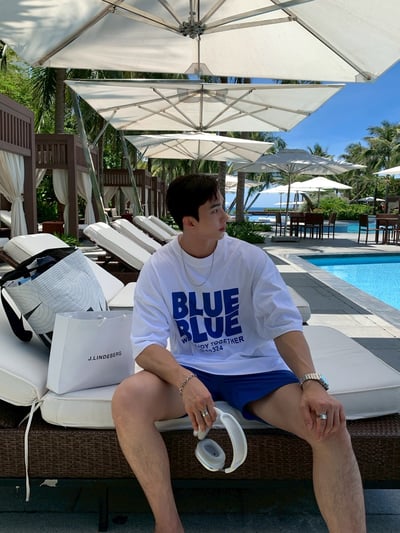 【現貨】夏日陽光BLUE字母短T2