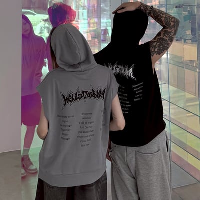 【潮流必拿現貨】街頭Y2K個性連帽短寬背心1