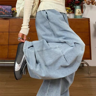 【層次感輕鬆GET】水洗多折牛仔寬褲4