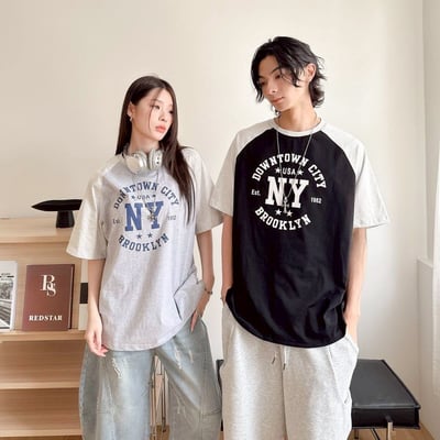 【現貨】NY撞色肩袖美式短T1