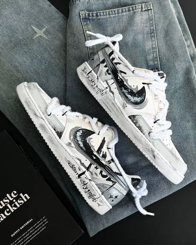 【訂製款】Nike Court Vision 灰痕塗鴉2