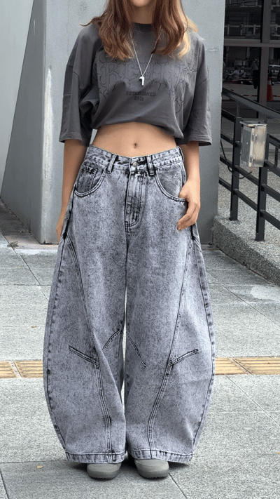 【爆款現貨】灰隕星塵刷色彎刀褲5