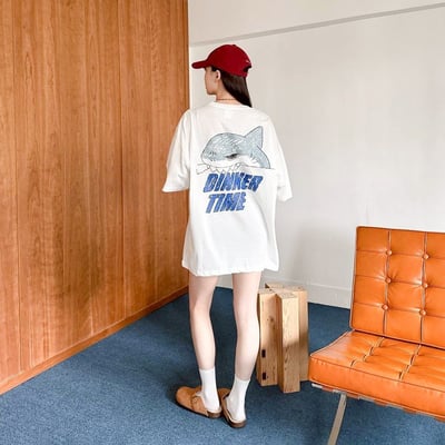 【現貨】DINNER TIME 鯊魚插畫印花短T8