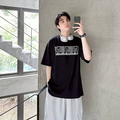 【現貨】三格河馬表情表情印花短T3