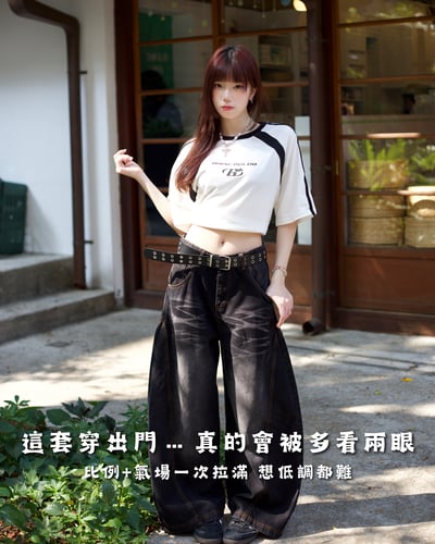 【腿長爆款來襲!!!】閃電裂痕水洗彎刀褲1