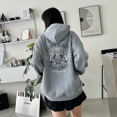 【現貨】復古遊戲搖桿印花刷毛帽T10