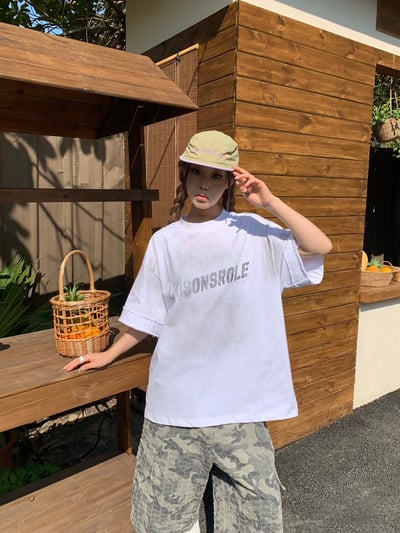 【前後不同色!!!帥酷單品】美式手袖拼接做舊重磅短T1