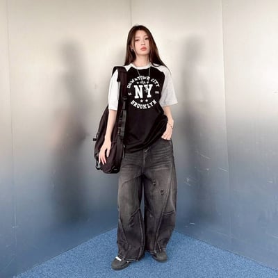 【現貨】NY撞色肩袖美式短T4