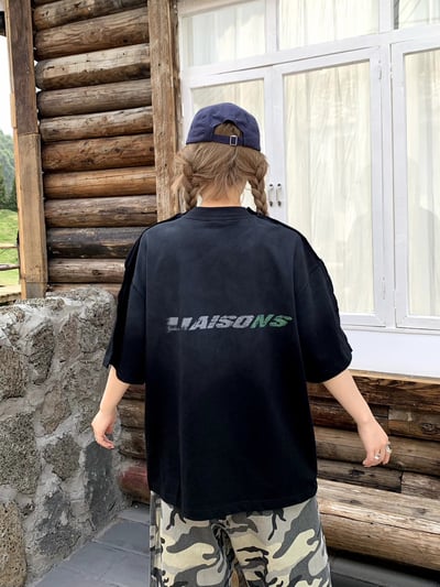 【質感短T單品】美式髒髒做舊拼接重磅短T2