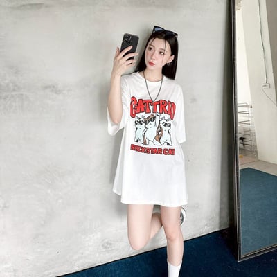 【現貨】CATTRIO 搖滾墨鏡貓印花短T4