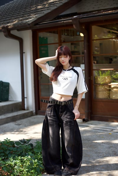 【腿長爆款來襲!!!】閃電裂痕水洗彎刀褲10