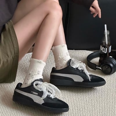 【新款!國外限定】Puma 9-T Suede 黑白銀 黑銀 寬鞋帶 復古德訓鞋｜407608-023