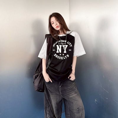 【現貨】NY撞色肩袖美式短T5