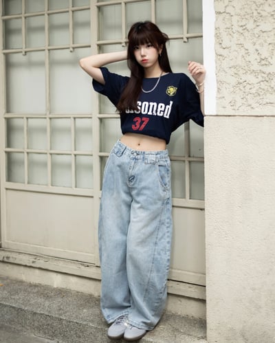 【隨意卻吸睛!!超強神款】裂痕直刷紋彎刀牛仔褲7