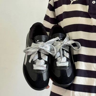 【新款!國外限定】Puma 9-T Suede 黑白銀 黑銀 寬鞋帶 復古德訓鞋｜407608-024