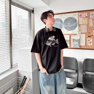 【現貨】毛帽魚植絨印花短T4