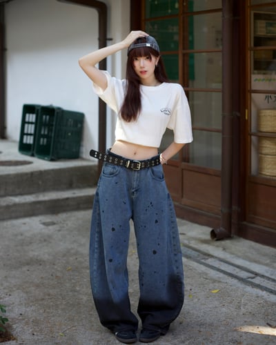 【比例天花板必備現貨】潑墨失序漸層彎刀褲7