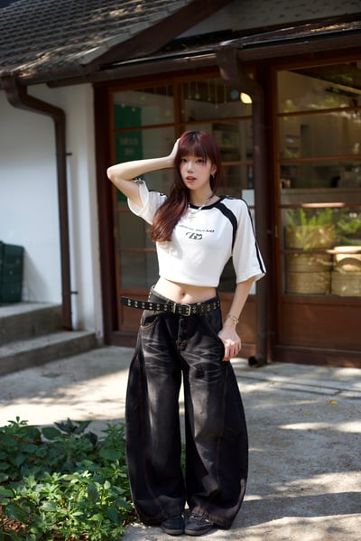 【腿長爆款來襲!!!】閃電裂痕水洗彎刀褲11