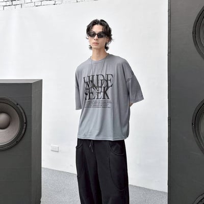 【現貨】HIDE AND SEEK 文字堆疊落肩短T5