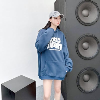 【現貨】GOOD NIGHT 發泡落肩刷毛帽T3