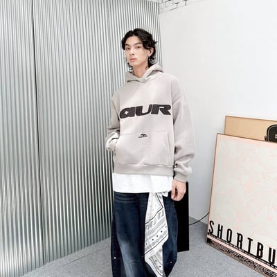 【現貨】AUR刺繡短寬版型帽T4