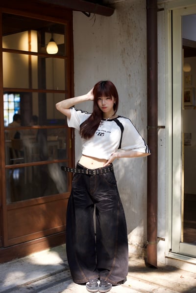 【腿長爆款來襲!!!】閃電裂痕水洗彎刀褲4